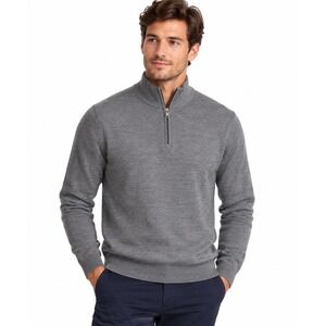 Express Merino Wool Sweater Large Gray Mens Quarter Zip Mock Neck Pullover